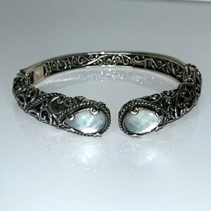 NWOT Carolyn Pollack Sterling Silver White Mother o Pearl Hinged Bangle Bracelet